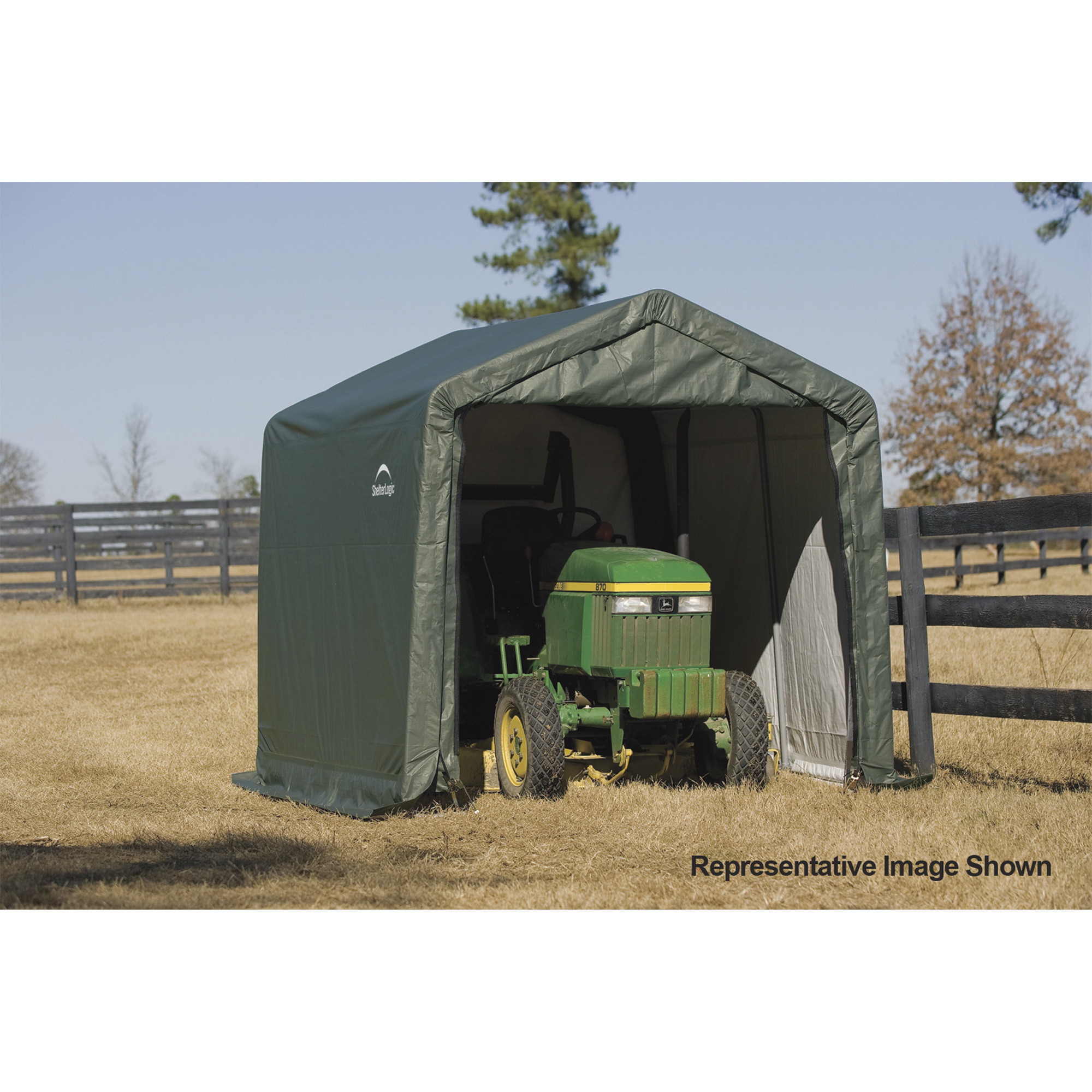 ShelterLogic Peak Style Shed/Storage Shelter, Green, 8ft.L x 10ft.W x 8ft.H, Model# 72804